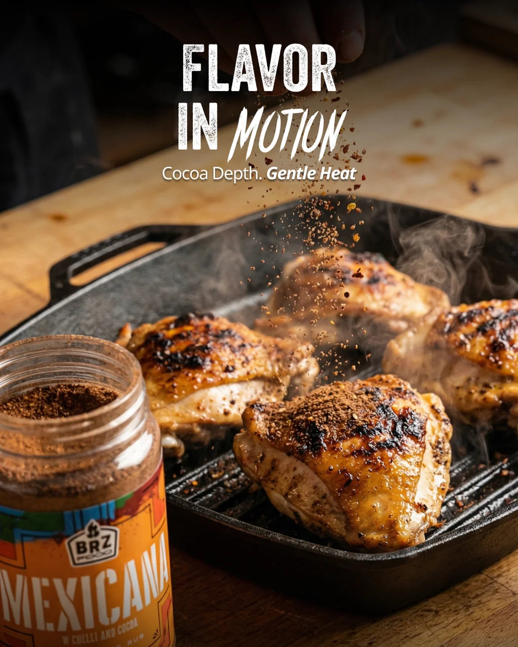 Cocoa beans, dried chillies, garlic and spices used to inspire the bold flavour of BRZ Food Mexicana Mexican Seasoning Rub.