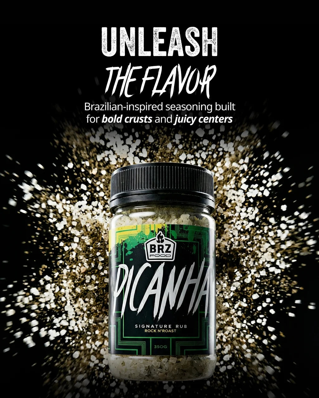 BRZ Food Picanha Seasoning used as a finishing seasoning on eggs, fries, avocado toast, roasted potatoes and fresh vegetables.