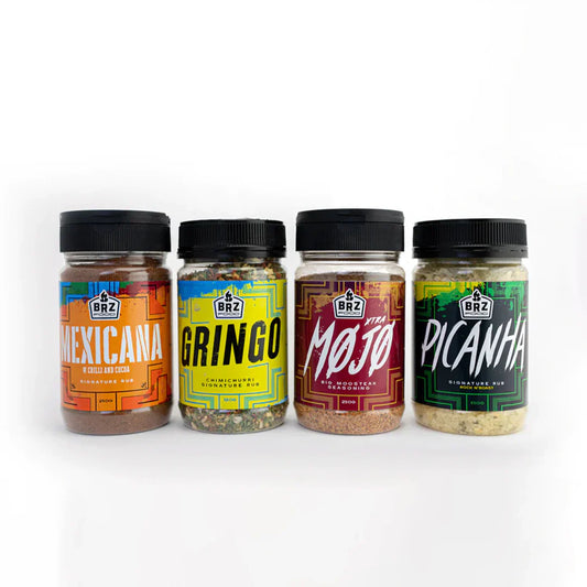 BRZ Ultimate BBQ Combo Pack featuring four premium South American BBQ seasonings