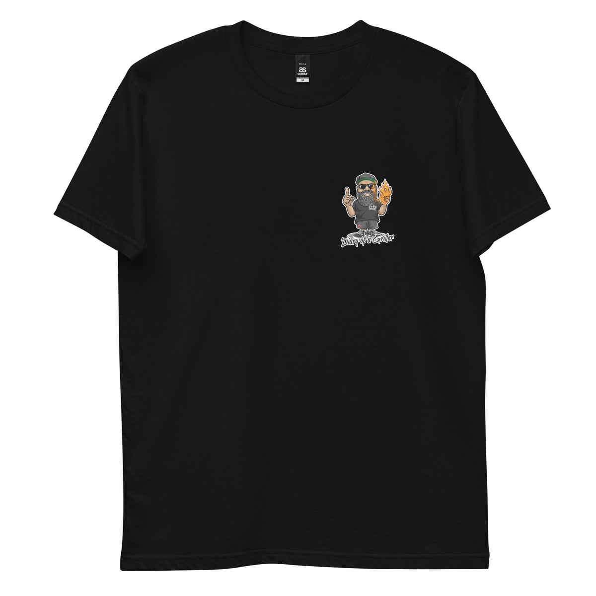 Front of the same tee laid flat, with the skull badge shrunk onto the left chest